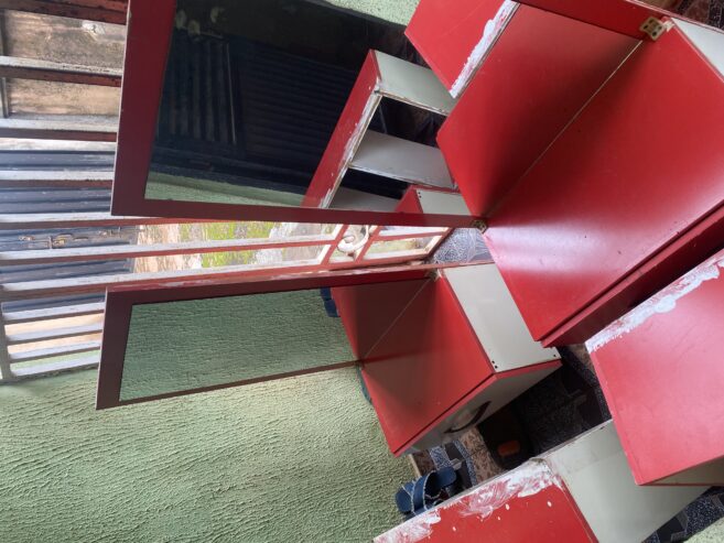 3 sitter couch, mirror stand and shelf