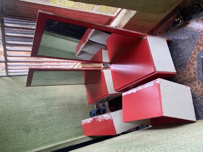 3 sitter couch, mirror stand and shelf