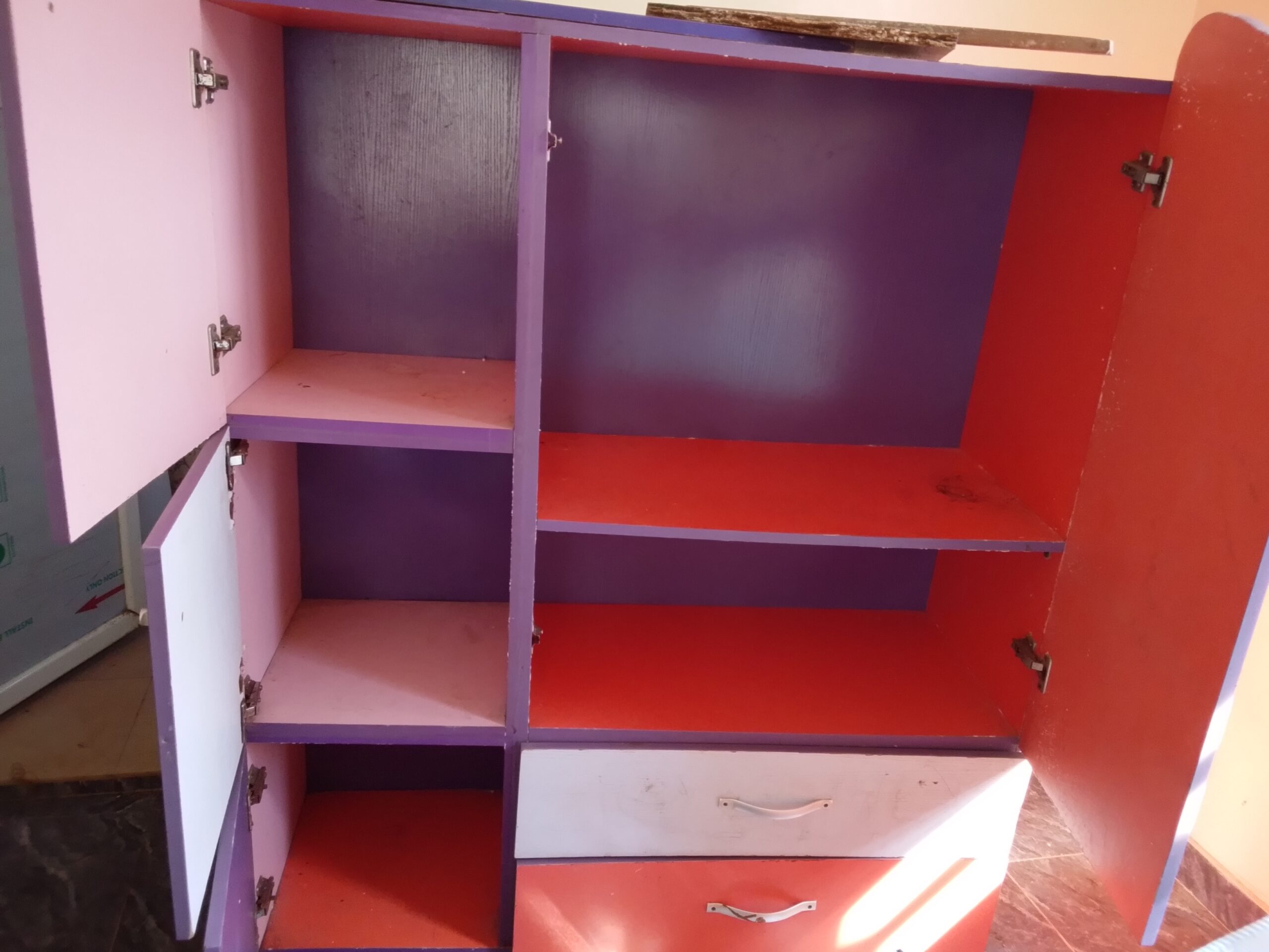 Fairly used items – Shelf, chair, Ox fan and children wardrobe