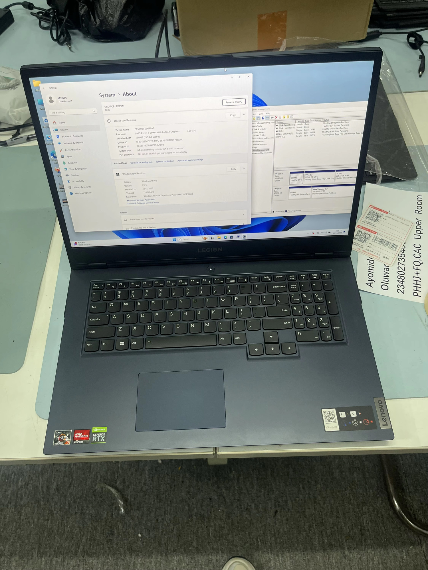 Lenov-o Legion R9000P Gaming Laptop AMD R7 5800H 16GB Ram 1TB