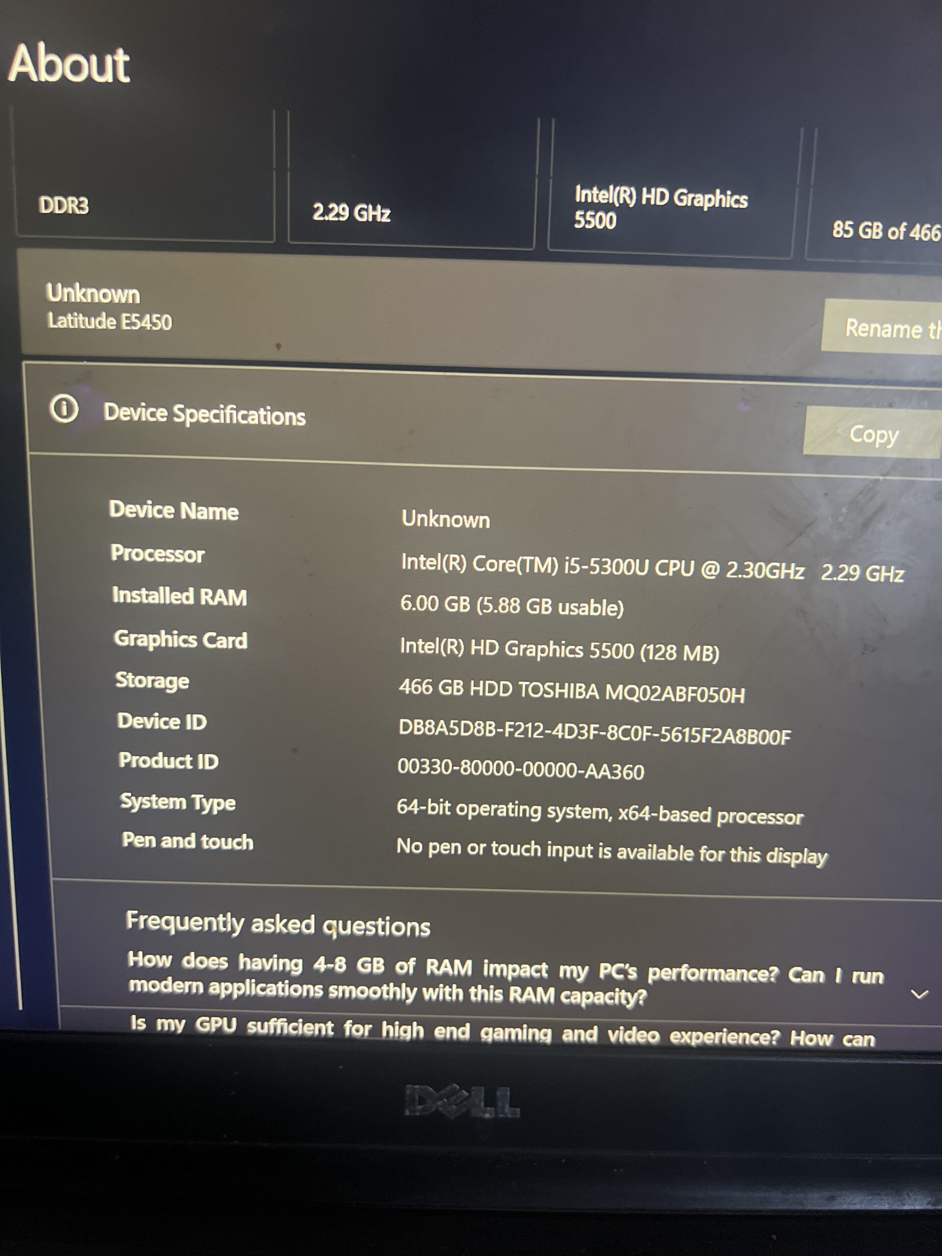 Dell Latitude E5450 Core i5 5th Gen 6GB RAM 500GB HDD